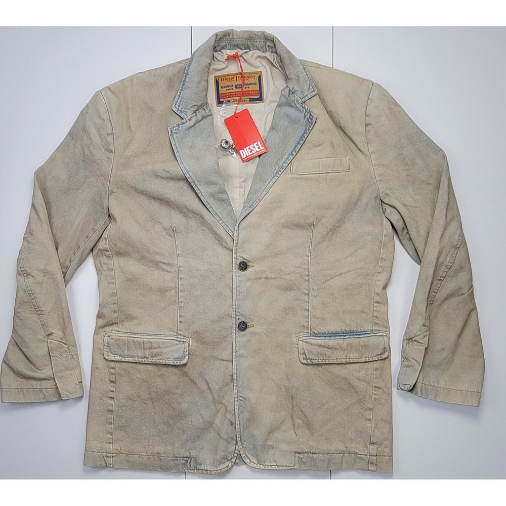 Diesel Tailored Denim Blazer Men Medium Light Blue Cotton Made In Italy Hand Dye